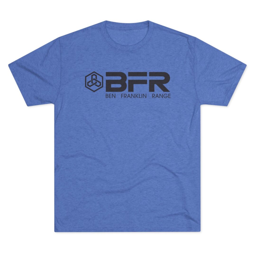 Blue T-shirt with BFR logo design.