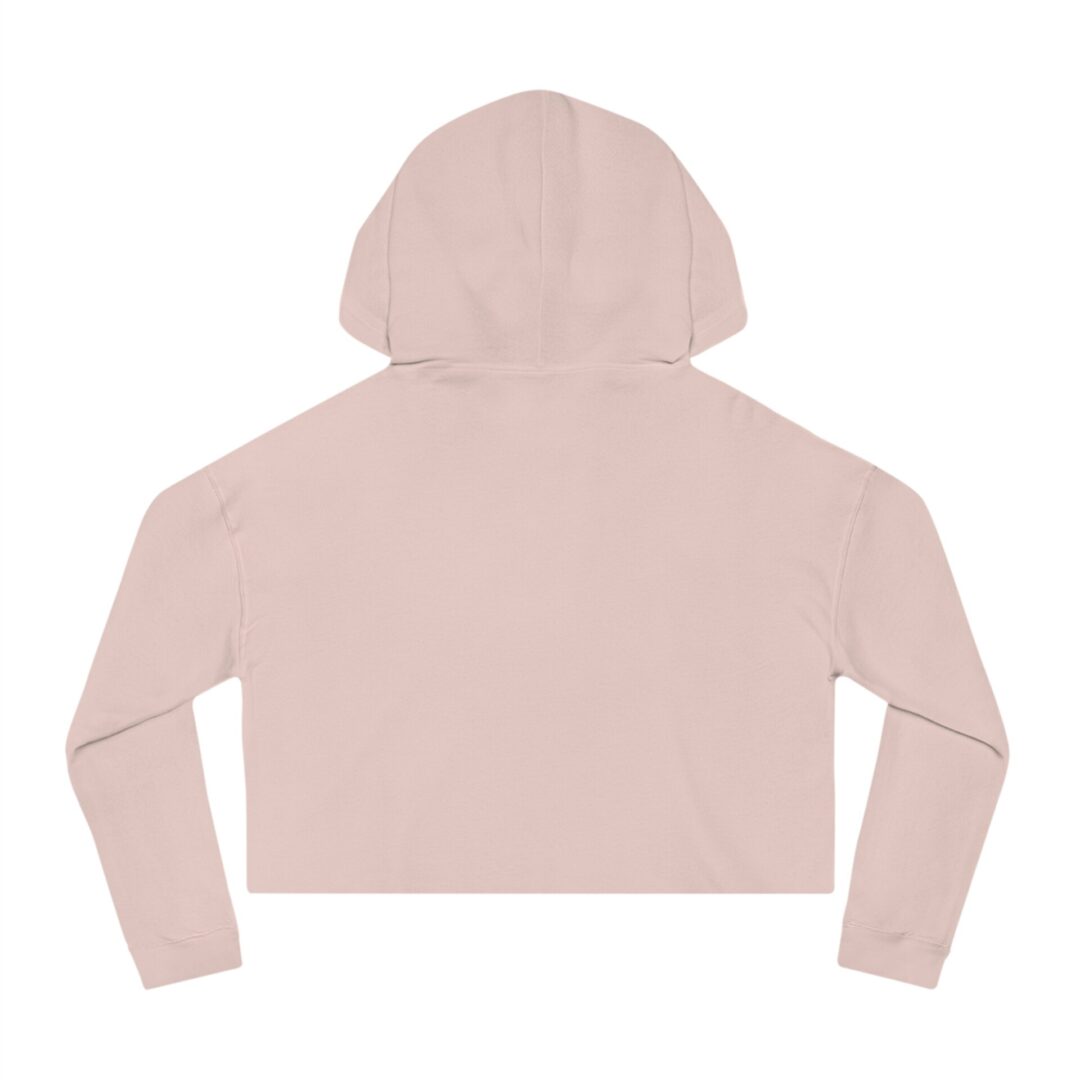 Back view of a beige cropped hoodie.