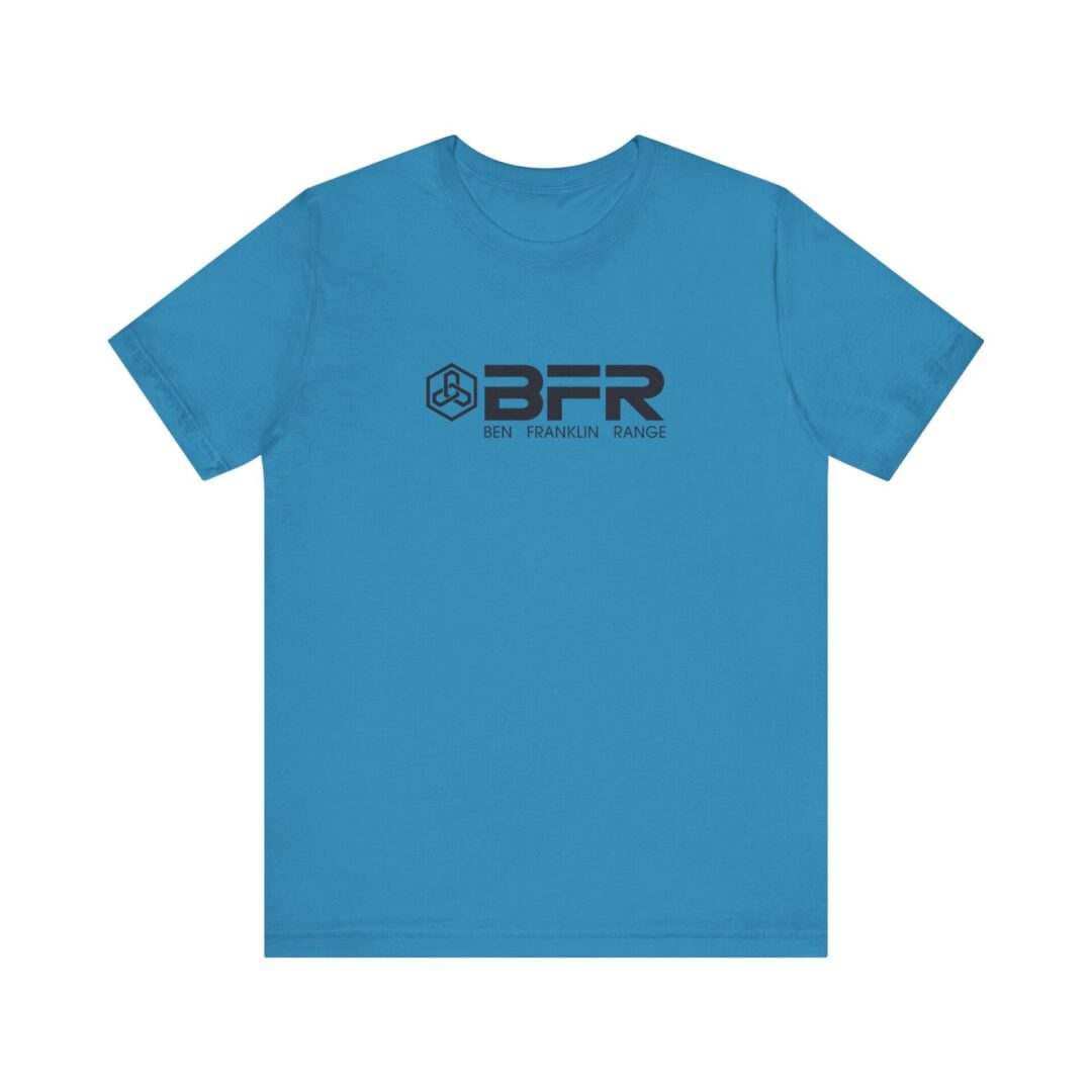 Blue T-shirt with "BFR" logo design.