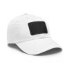 White cap with black rectangular patch.