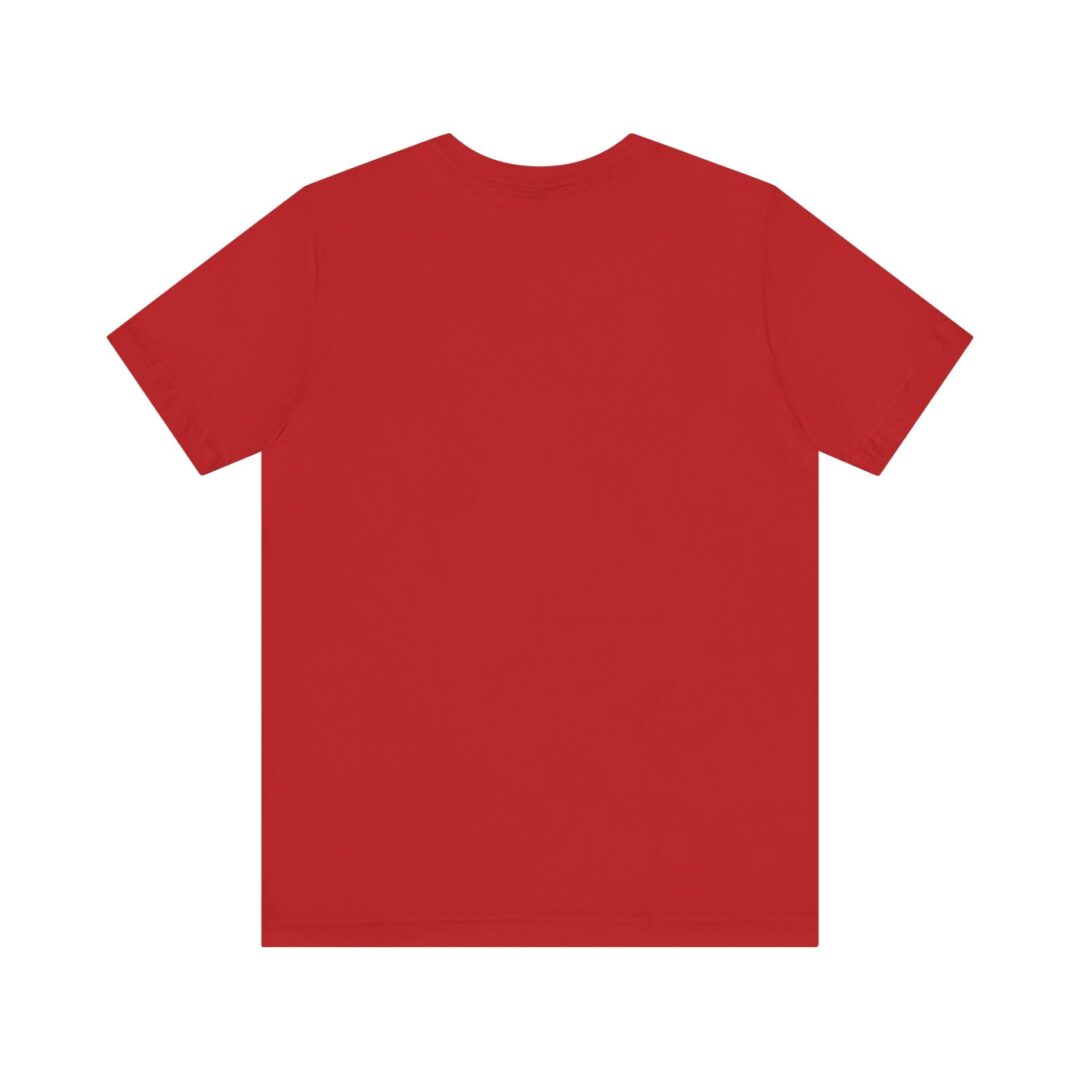 Red T-shirt, back view, plain design.