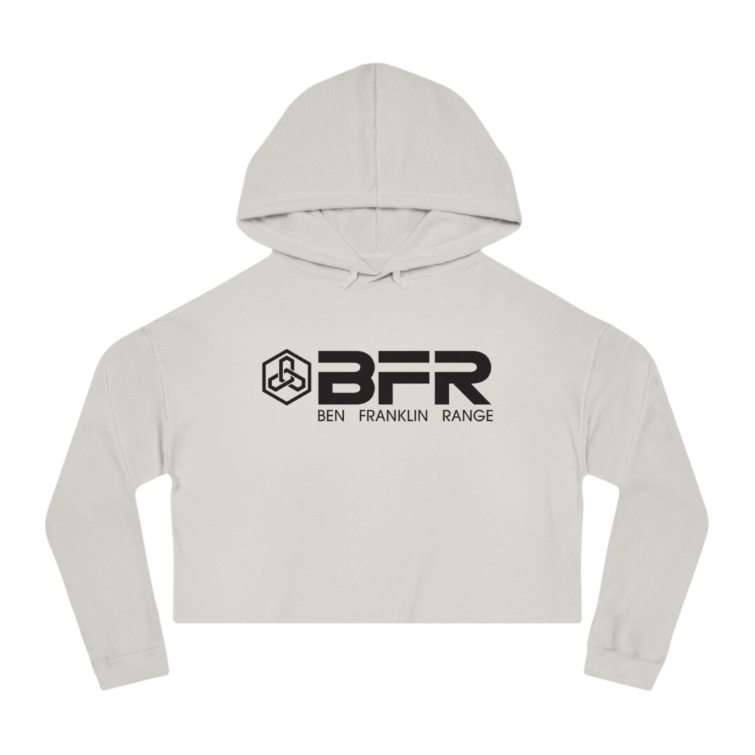 White hoodie with BFR logo design.