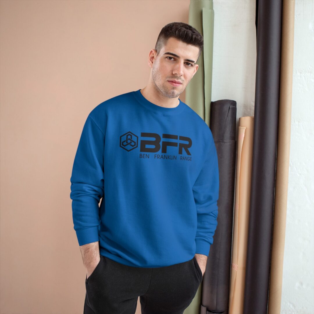 Man wearing a blue BFR sweatshirt. Man wearing a blue BFR sweatshirt.