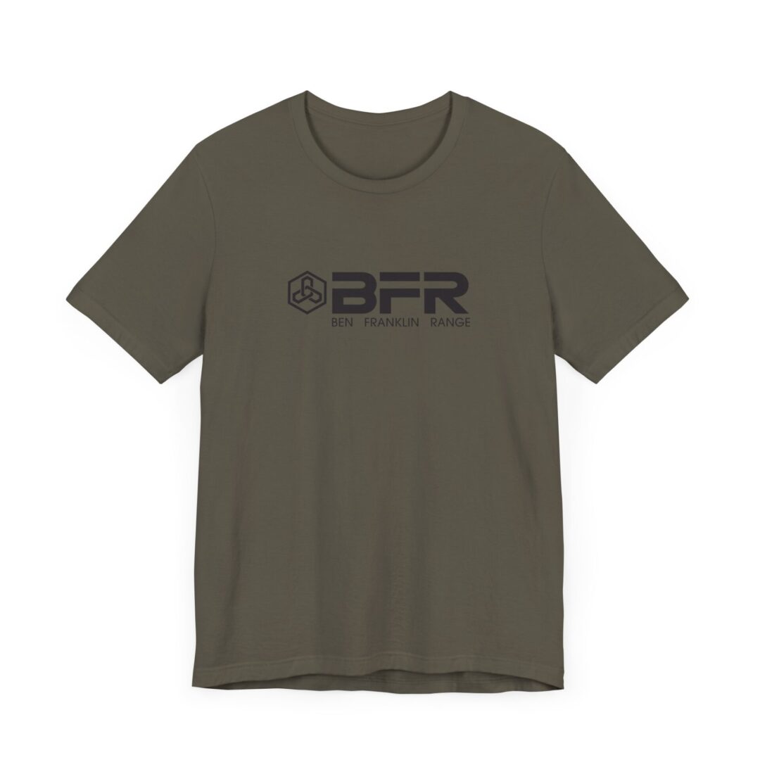 Olive T-shirt with "BFR" logo design.