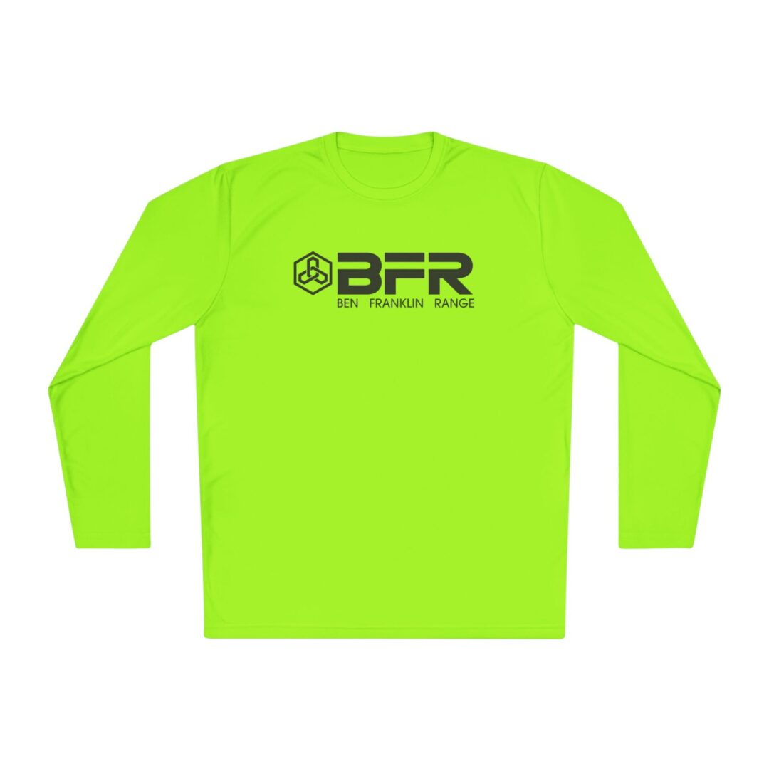 Bright green long-sleeve shirt with logo.