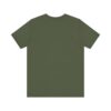 Plain olive green T-shirt, back view.