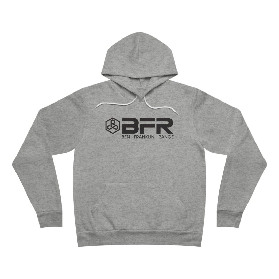 Gray hoodie with "BFR" logo and text.