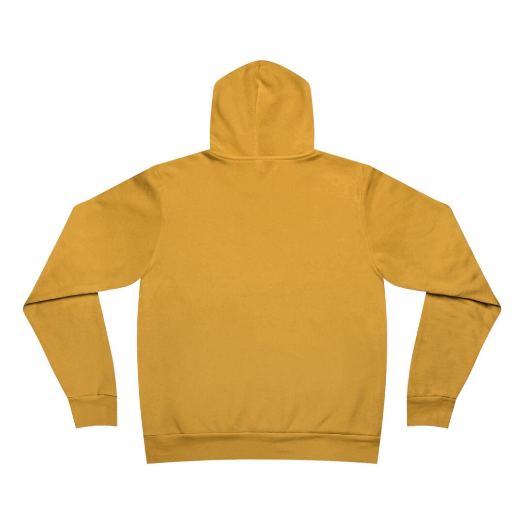Back view of a mustard hoodie.