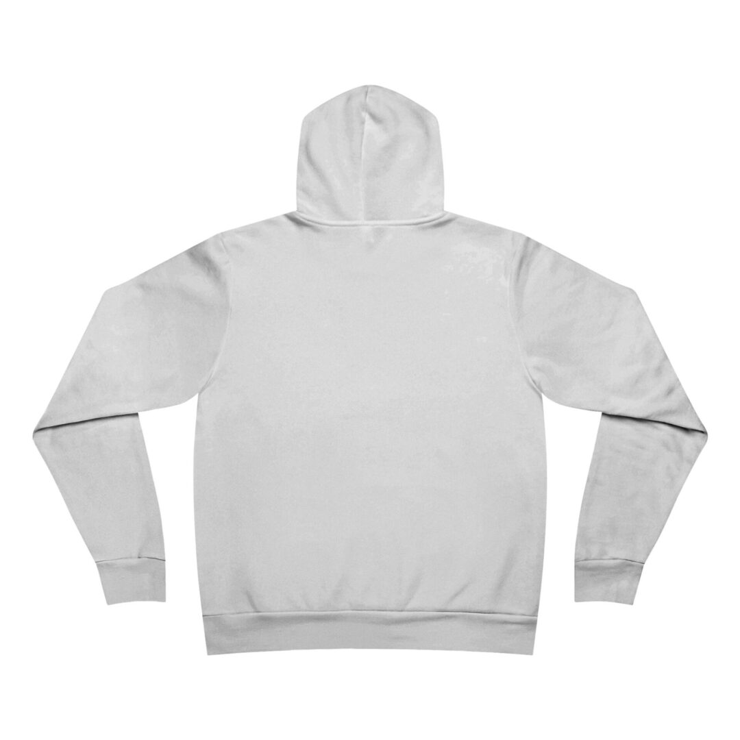 White hoodie viewed from the back.