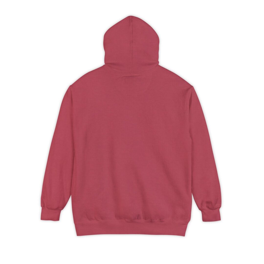 Pink hoodie viewed from the back.