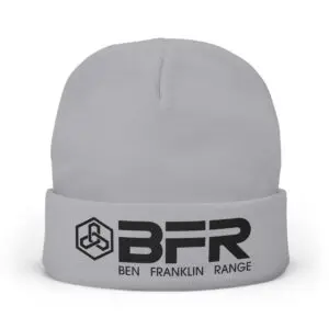 Gray beanie with BFR logo design.