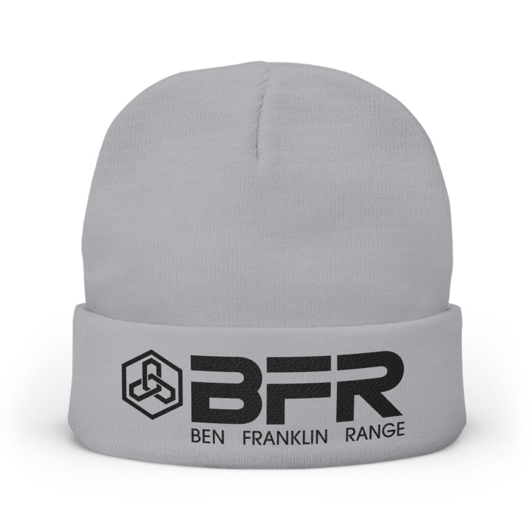 Gray beanie with BFR logo design.