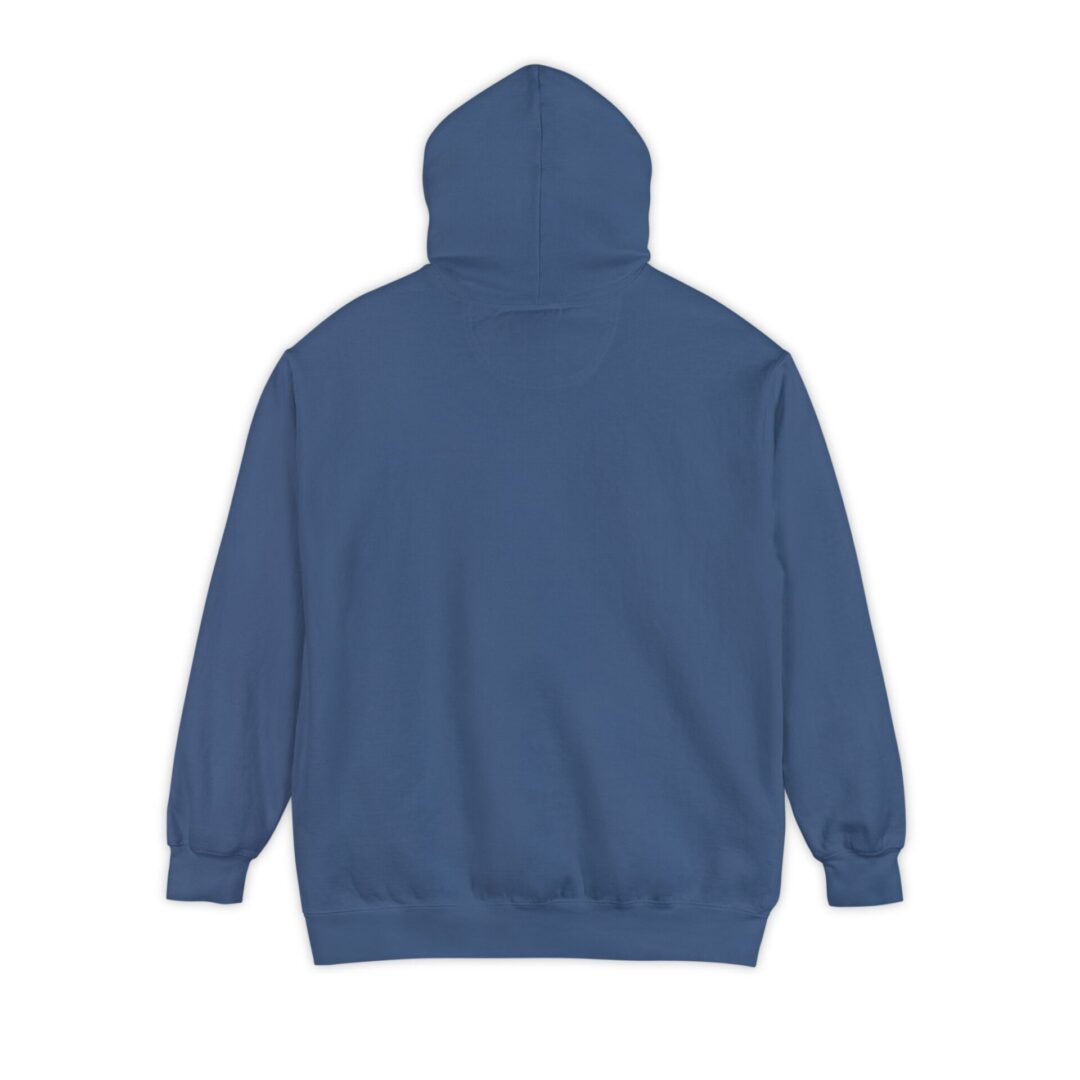 Blue hoodie viewed from the back.