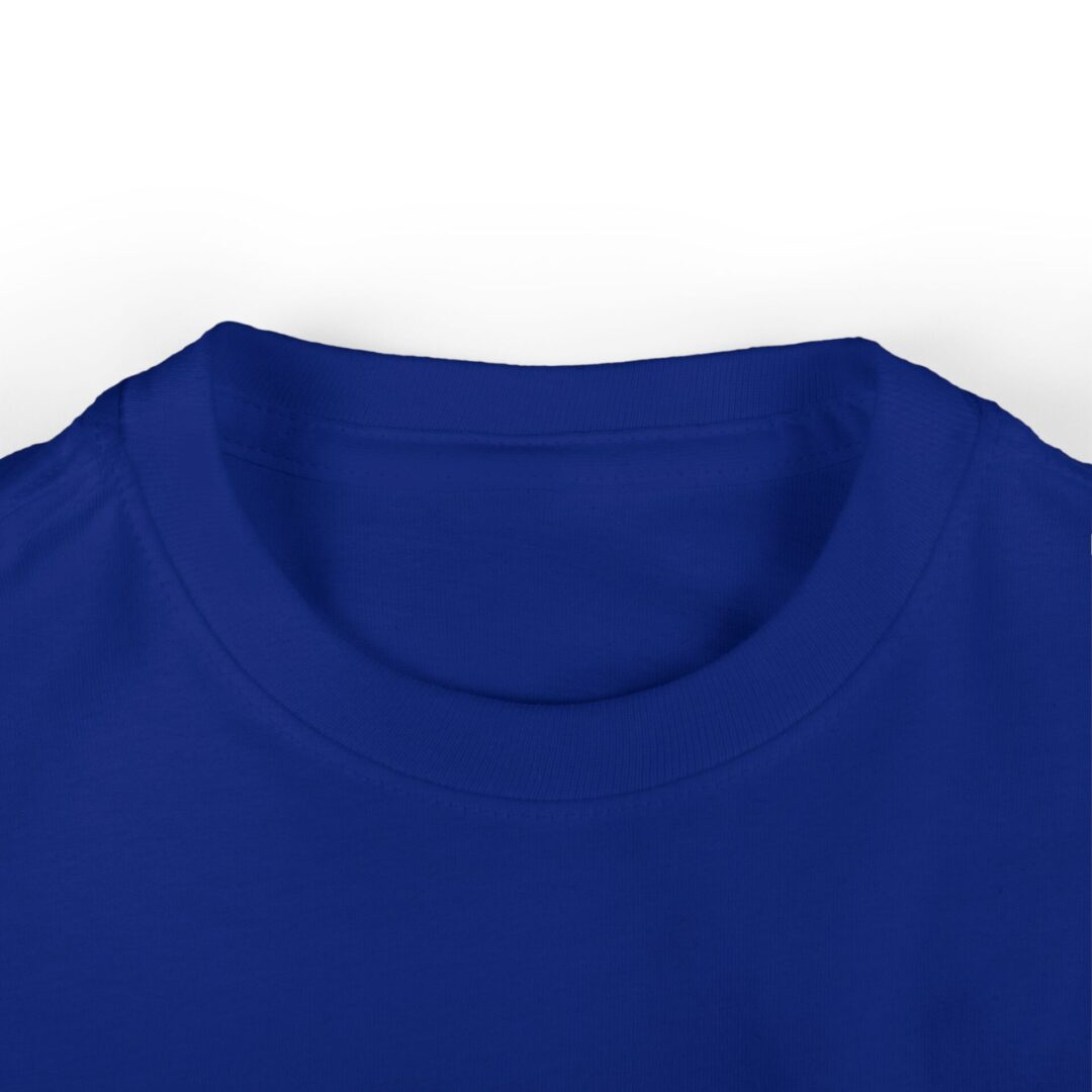 Blue T-shirt close-up on white background.