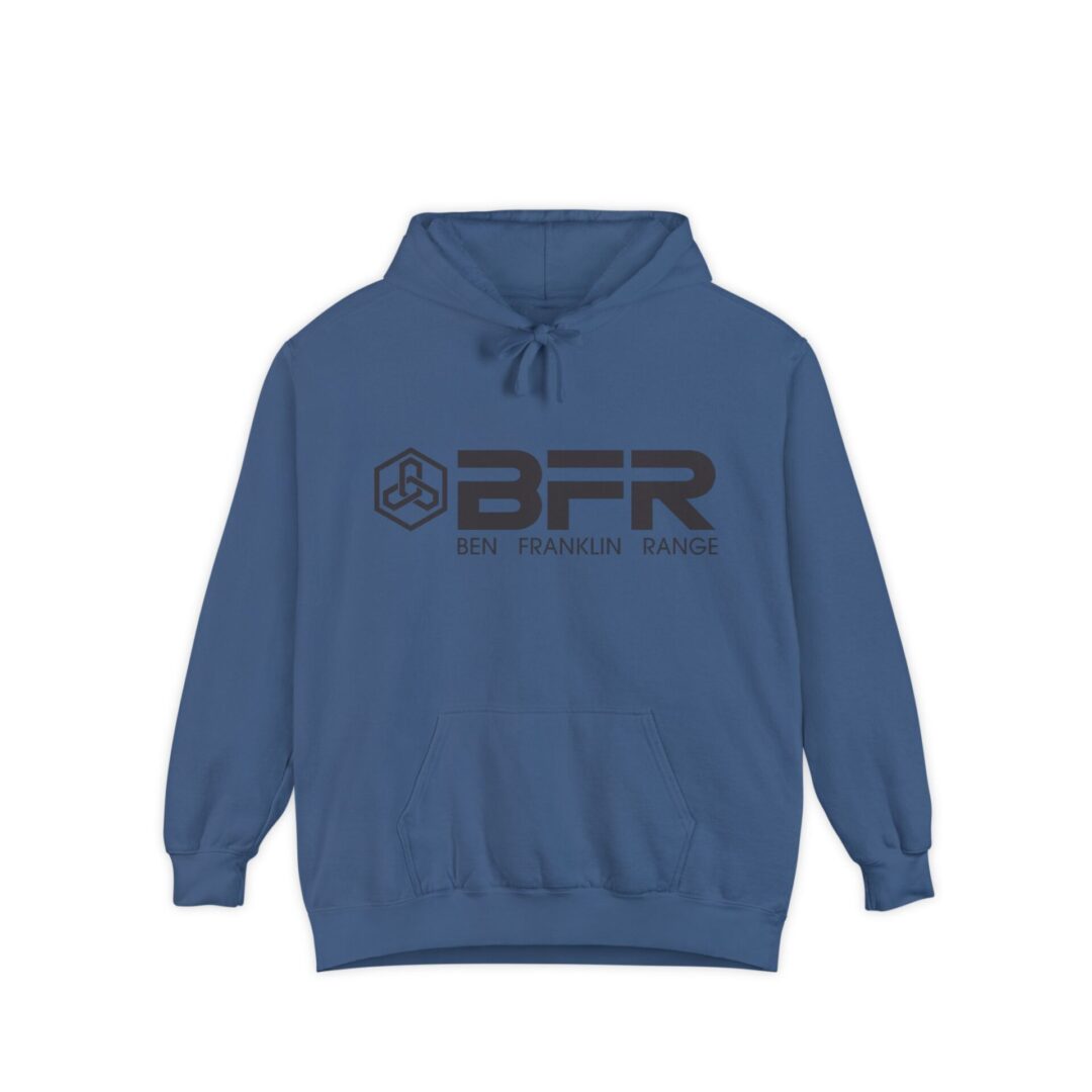 Blue hoodie with "BFR" logo front design.