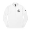 White long-sleeve shirt with logo design.