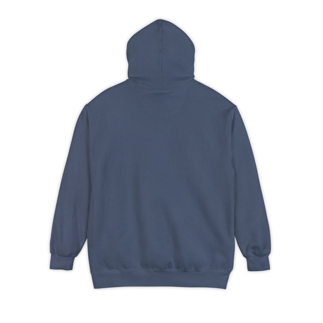 Blue hoodie viewed from the back.