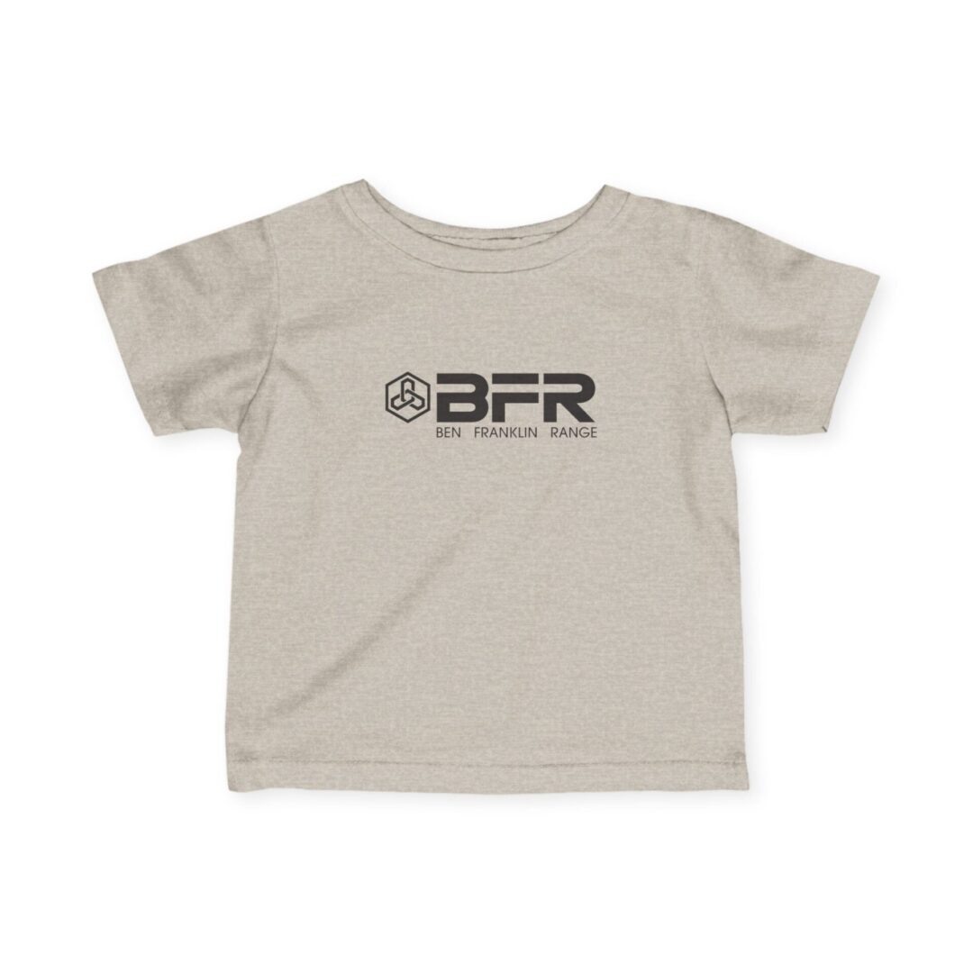 Beige T-shirt with "BFR" logo design.