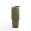 Olive green tumbler with clear straw lid.