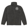 Black fleece jacket with embroidered logo.