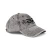 Gray cap with black logo and text.