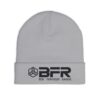 White beanie with BFR logo design.