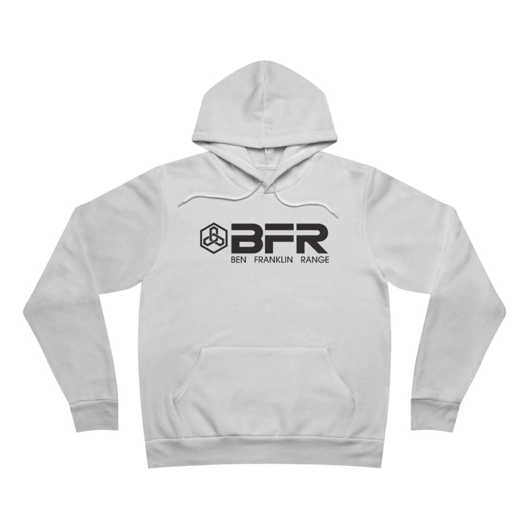 White hoodie with BFR logo design.