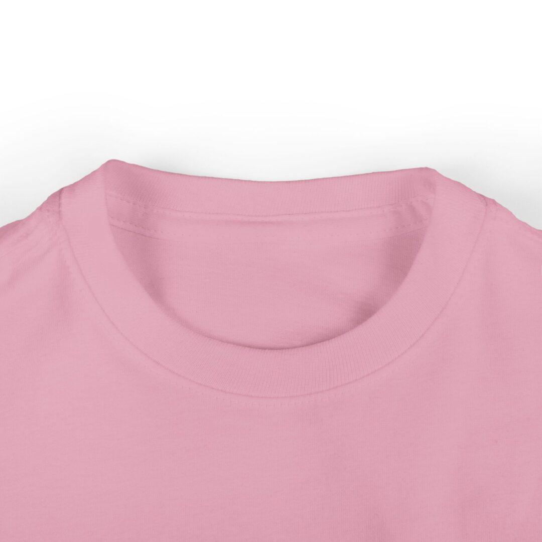 Pink t-shirt collar, close-up view.