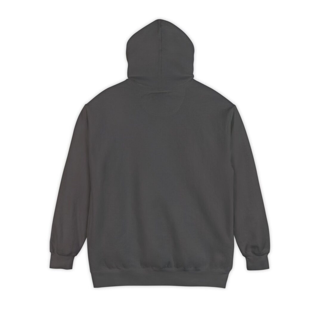 Back view of plain dark hoodie.