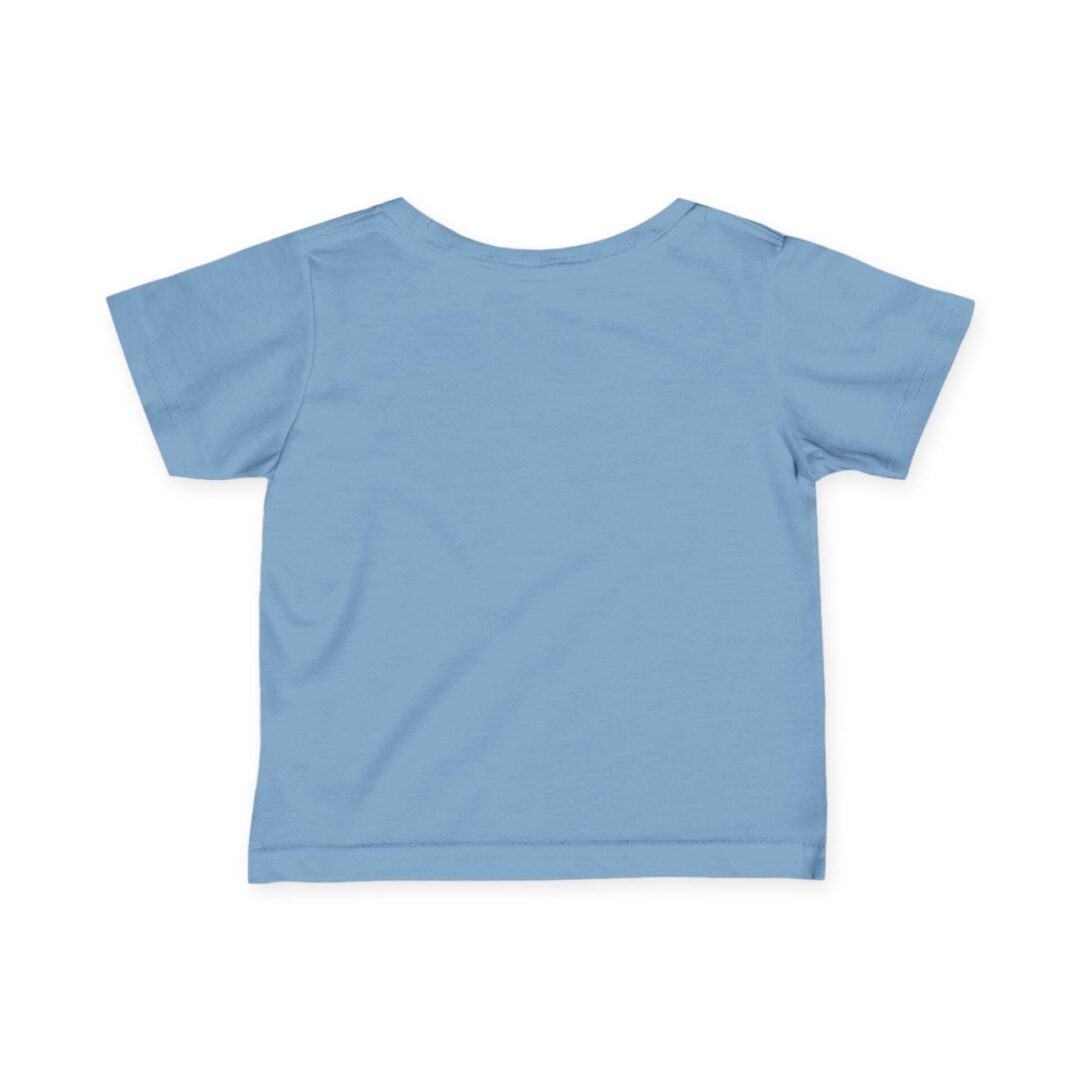 Blue short-sleeve T-shirt, back view.