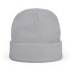 Gray beanie hat with folded brim.
