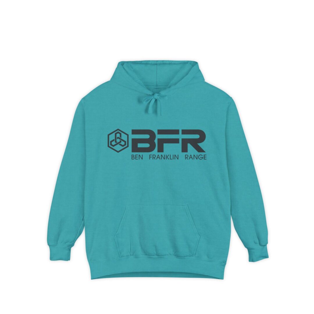 Teal hoodie with BFR logo design.