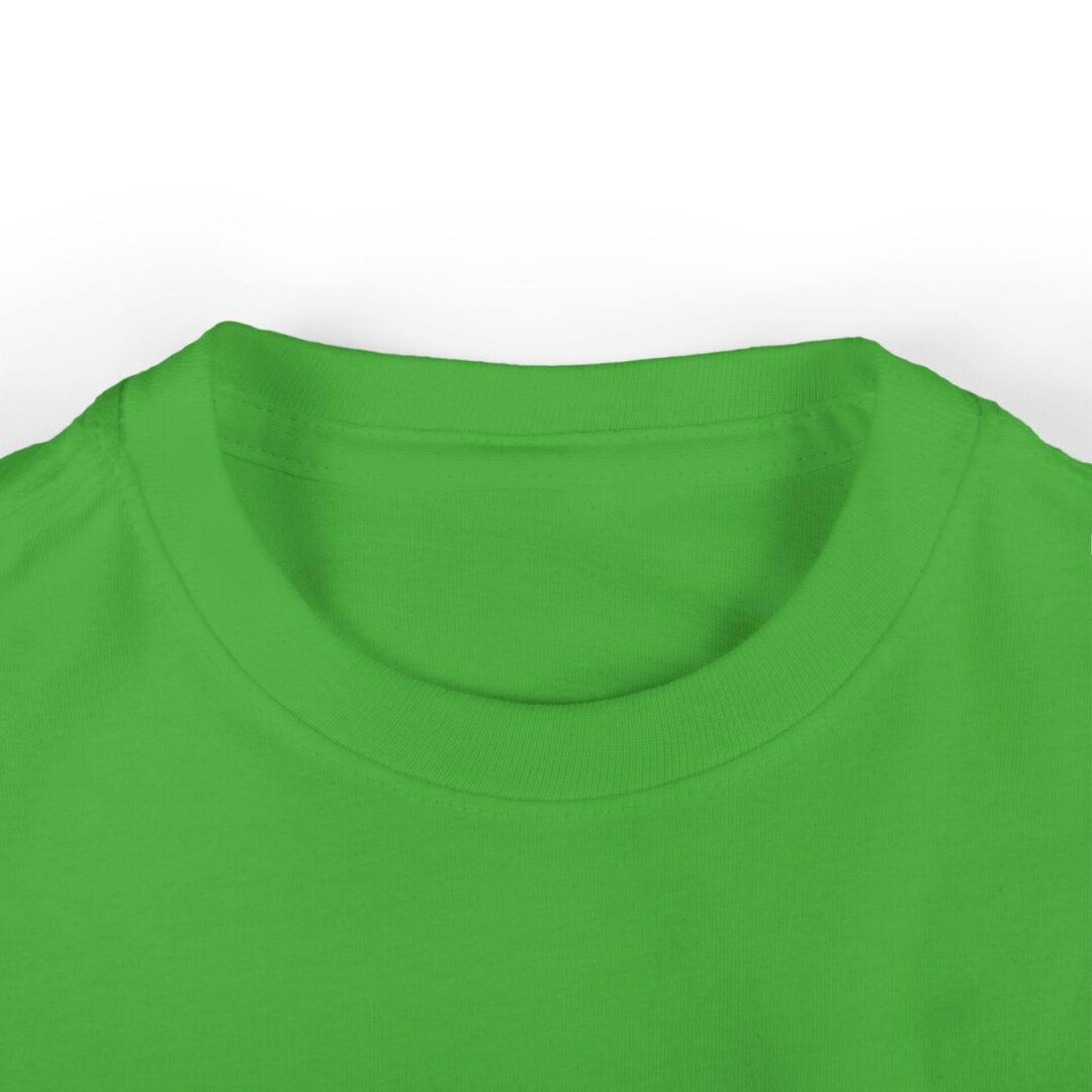 Green t-shirt close-up of neckline.