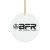 White ornament with BFR logo design.
