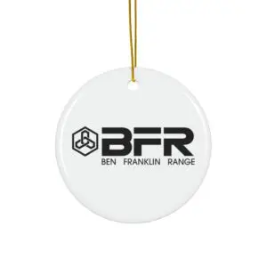 White ornament with BFR logo design.