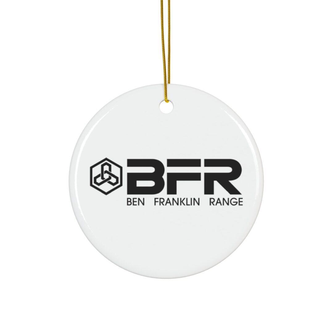 White ornament with BFR logo design.