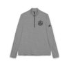 Gray quarter-zip pullover with black logos.