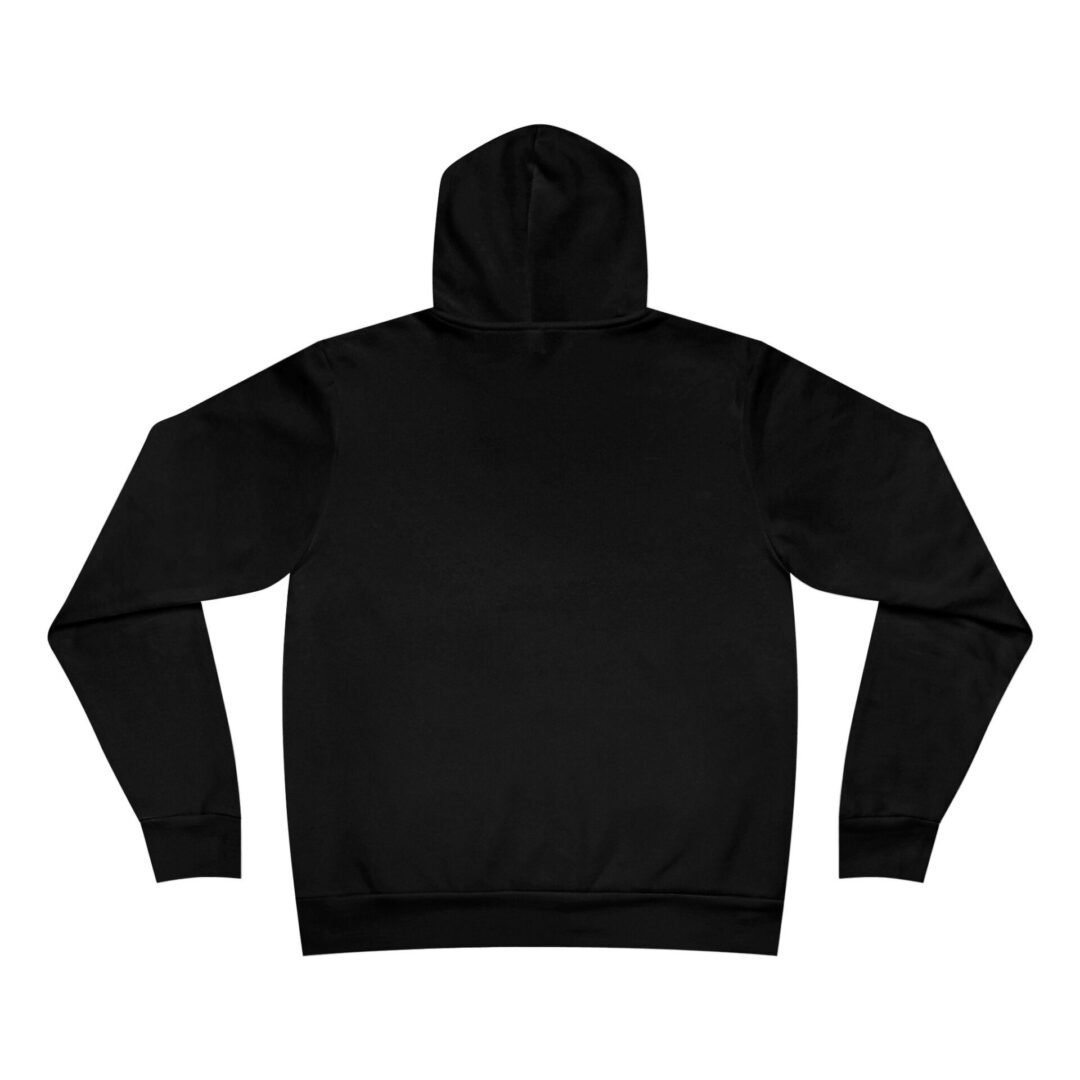 Black hoodie, back view, plain design.