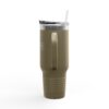Olive travel mug with clear lid.