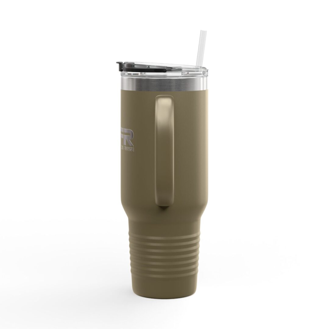 Olive travel mug with clear lid.