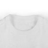 Gray T-shirt neckline on white background.