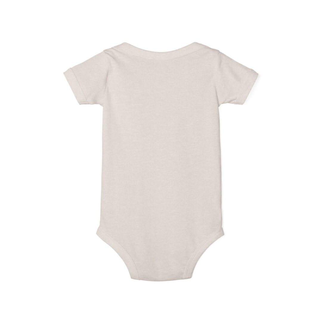 Back view of plain baby onesie.