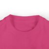 Pink crew neck t-shirt close-up.