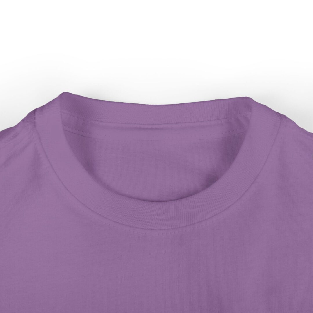 Purple t-shirt with round neckline.